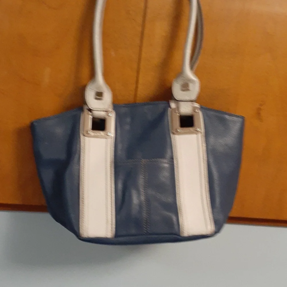 Vintage Tignanello leather handbag blue and white with 2 silver handles - Picture 3 of 6